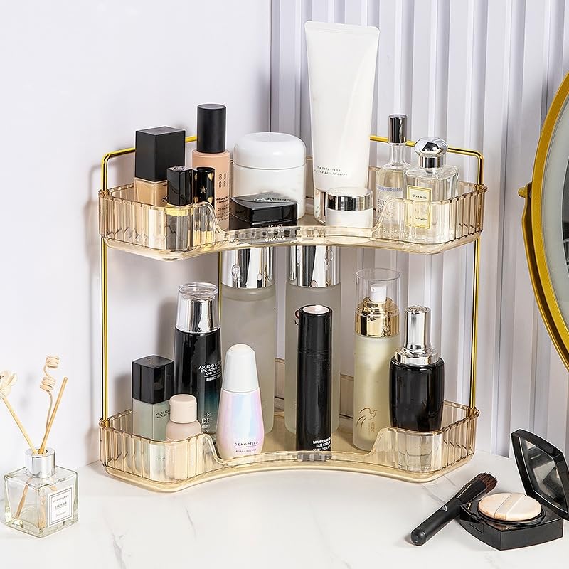 Amber 2-Tier Bathroom Counter Shelf - Vanity Organiser for Skincare, Makeup, Toiletries, Lotions, Perfumes