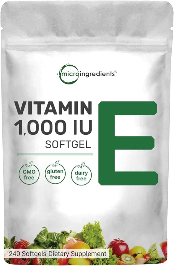 Micro Ingredients Vitamin E 1000 IU, 240 Softgels | Pure Vitamin E Oil Pills | Antioxidant Supplements for Skin, Face, & Immune Health | Non-GMO, Gluten Free
