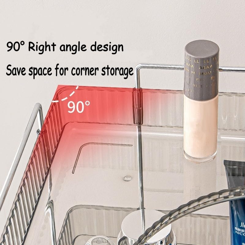 Corner Bathroom Vanity Organiser - Skincare Makeup Organiser Shelf, 2 Tier Grey Counter Shelf for Cosmetics, Toiletries, Lotions, Perfumes