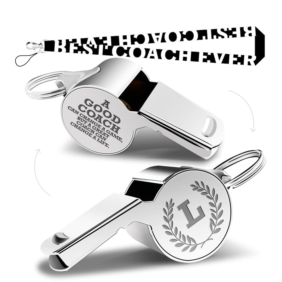 fkovcdy Letters Coach Gifts, Whistle for Coaches, Whistle Emergency, Thank You Coach Gifts, Coaches Whistle with Lanyard Coach Gift for Men Women Teachers Referees Sports Coach Outdoor, Letter L