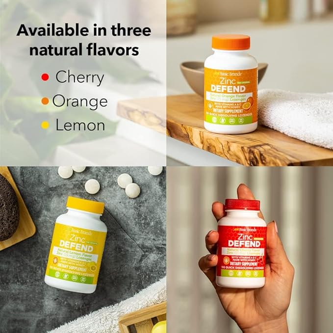 Basic Organics Natural Flavor Zinc Lozenges, Cherry, 100 Tablets