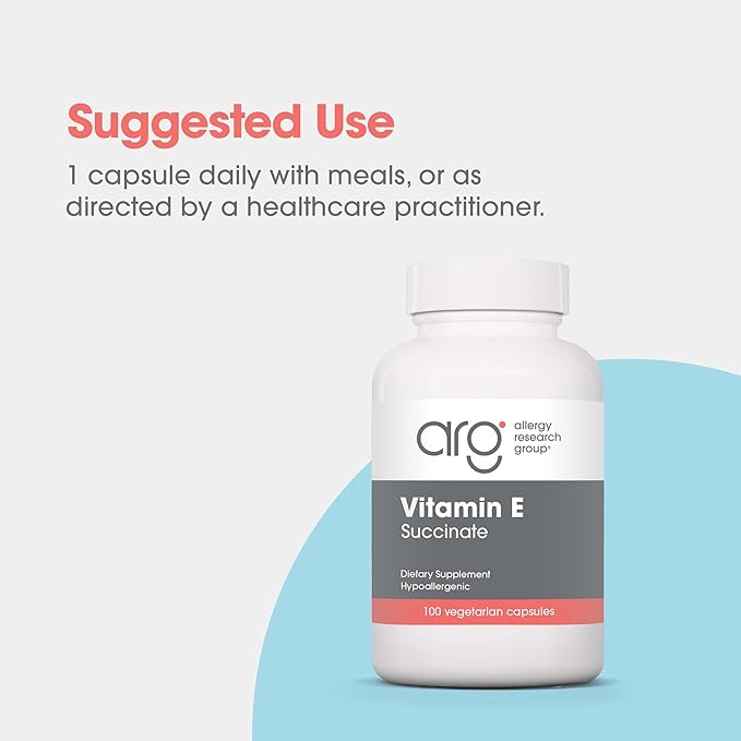 Allergy Research Group Vitamin E Succinate Supplement - for Men & Women, 400 IU D-Alpha-Tocopheryl, Antioxidant, Vegetarian Capsules - 100 Count