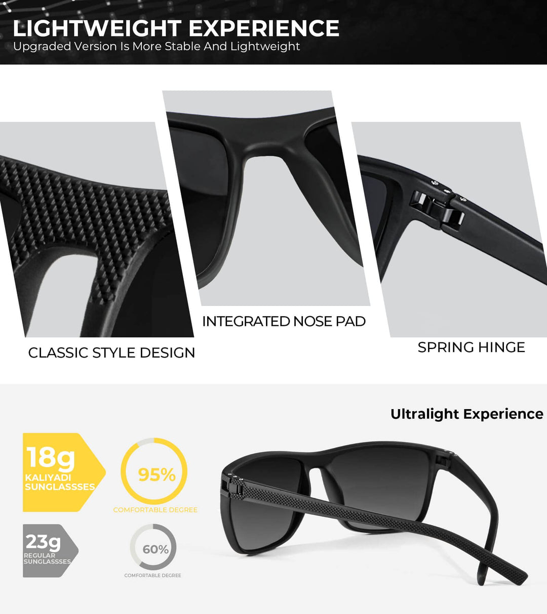 KALIYADI Polarized Sunglasses Men, Lightweight Mens Sunglasses Polarized UV Protection Driving Fishing Golf (Black/Black/Brown)