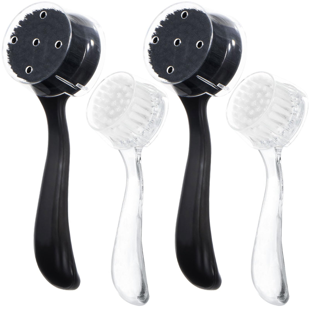 4 Pcs Large Face Scrubber, Beomeen Facial Cleansing Brush Charcoal Black Bristles Exfoliator Soft Brush With Lid For Gentle Deep