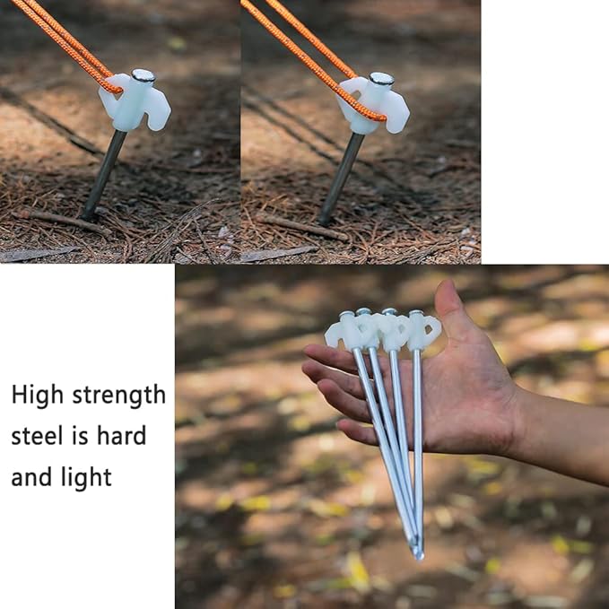 8 pack Tent Stakes Heavy Duty Metal Ground Stake Camping Nails Pop Up Pegs Luminous Garden Stable Fixed Anchor Hook for Outdoor Pile Tarp Traveling Hiking Gear Equipment 8-inch 20CM