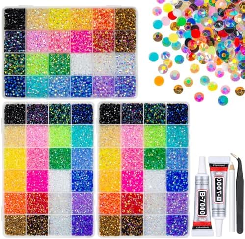 3 Boxes 24 Color 3mm 4mm 5mm Jelly Resin Rhinestones w B7000 Glue for Bedazzling Crafting Flatback Colorful Stones Gems Diamonds Charms for Nails Face Makeup Tumblers Bottles DIY Crafts Clothes
