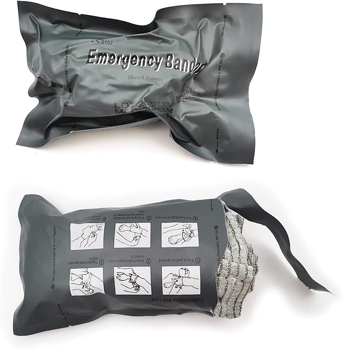 2 Pack Israeli Emergency Bandage, Vacuum Sealed Medical Compression Bandage,Trauma Wound Dressing, Self-Adhesive Combat Tactical First Aid Kit 4 inches (2pcs 4 inches)