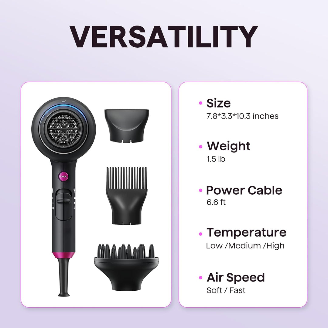 Wavytalk 1875W Ionic Hair Dryer | Diffuser & Comb for Curly Hair | Green