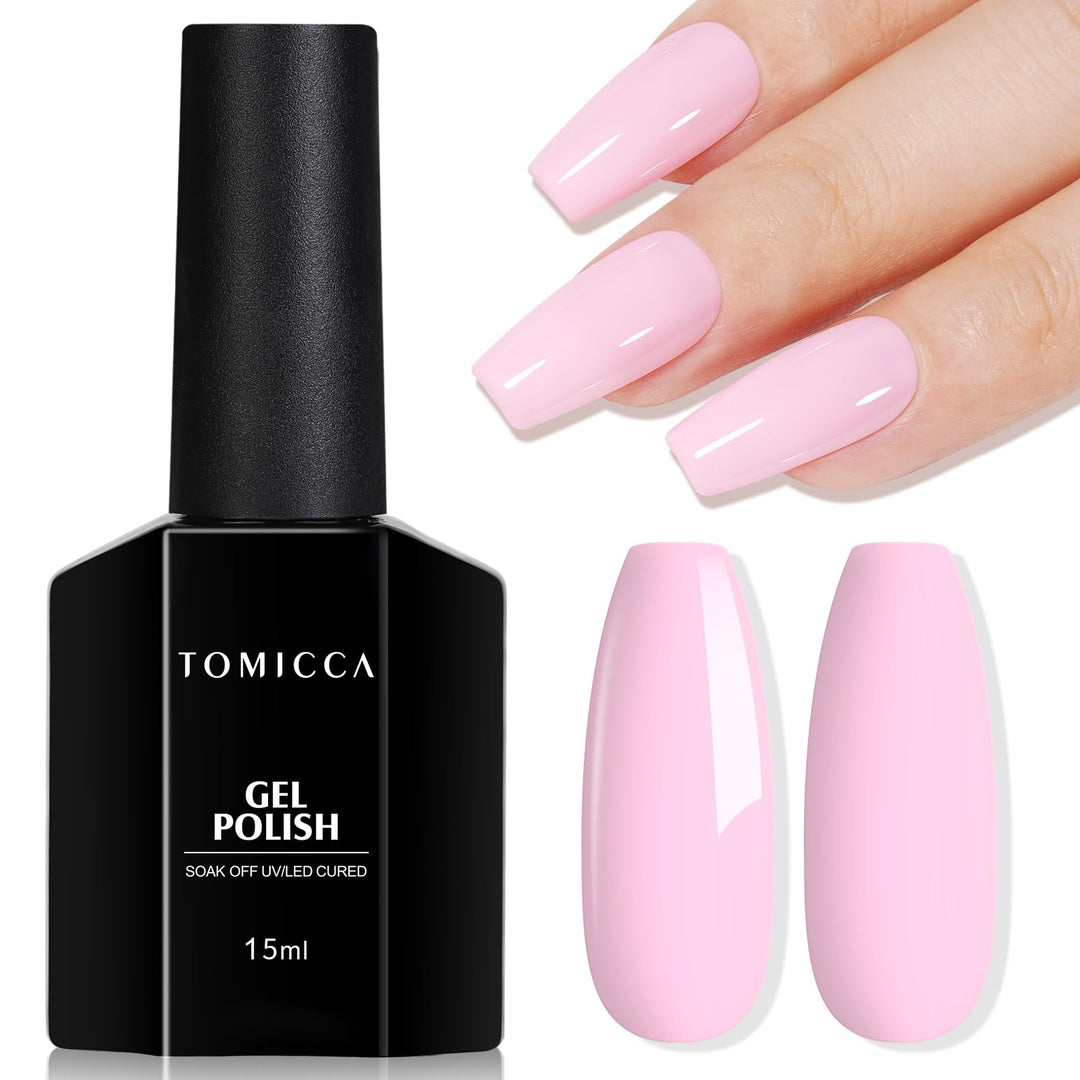 TOMICCA Gel Nail Polish, Baby Pink Nail Polish Gel, UV Light Pink Gel Polish, Cotton Candy Pink Nail Art Pastel Manicure Salon DIY for Spring Summer