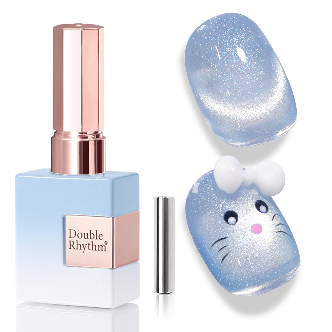 Double Rhythm 0.5 Oz Cat Eye Gel Polish with Magnet Same Color Same Bottle Holographic Glitter Shimmer Translucent Color Salon Soak Off Magnetic Nail at Home (Mermaid Blue-MC1162)