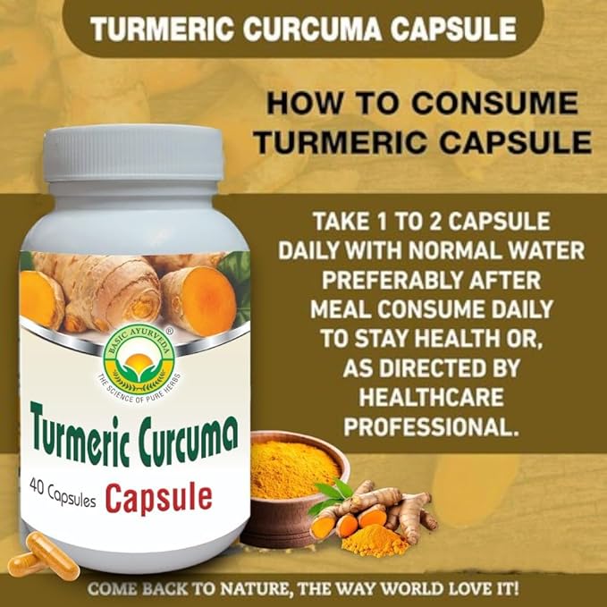 BASIC AYURVEDA Turmeric Curcuma Supplement | Natural Herbal Capsules for Joint support, Immune System Support, Skin Health & Daily Vitality | Extra Strength Formula | 40 Caplets