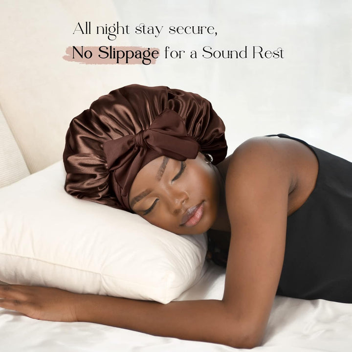 Silk Sleeping Bonnet for Women | Double Layer Satin Lined | Burgundy