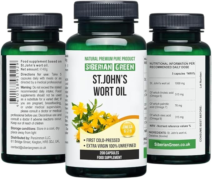 St.John's Wort Oil Capsules 200 Softgels Wild Harvested Siberia Altai Cold Pressed Unrefined