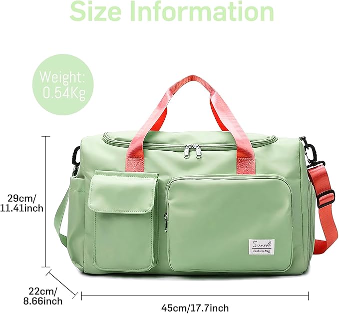 Travel Duffel Bag with Shoes Compartment Sports Gym Bag with Dry Wet Separated Pocket for Men and Women, Overnight Bag Weekender Bag Training Handbag Yoga Bag - Bright Green Pink