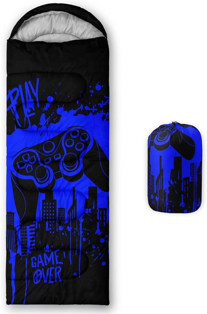 AILONEN Boys Sports Camping Sleeping Bags,Lightweight & Waterproof,3 Season Warm & Cool Weather,Black Player Basketball Sleeping Bags for Kids Adults,Travelling,Outdoors