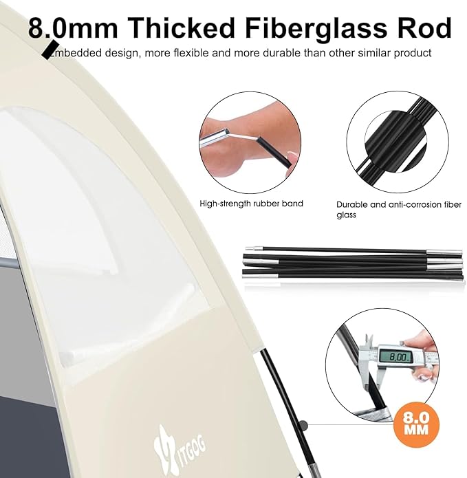 Beach Tent Sun Shelter for 3-4Person, Lightweight Beach Tent with UV Protection, 3 Mesh Roll Up Windows & 8.0mm Fiberglass, Easy Assemble