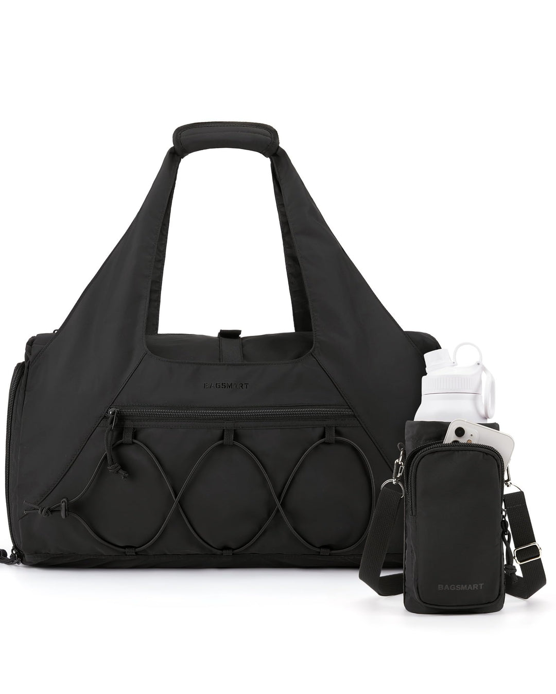 BAGSMART Gym Bag for Women, Lightweight Duffel Bag with Shoe Compartment, Weekender Bags with Wet Pocket, Workout Yoga Tote Bag for Women, Black