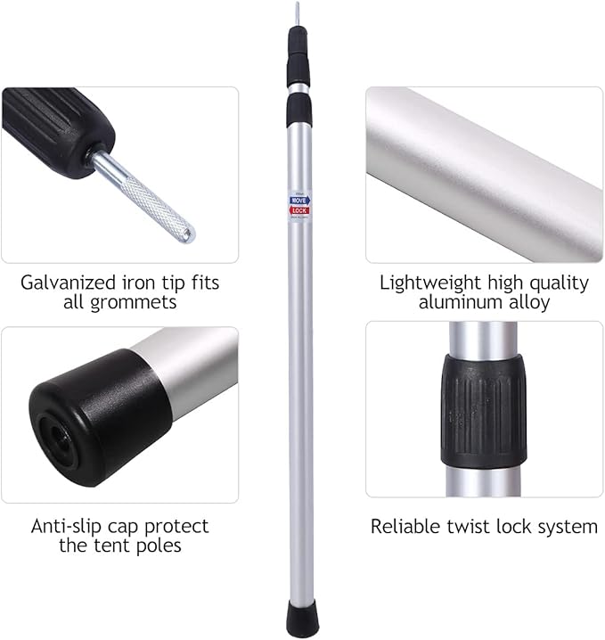 REDCAMP Aluminum Camping Tarp Poles, Set of 4, Adjustable Lightweight Tent Poles for Shelter, Awning