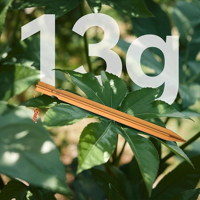 12 Pack Tent Stakes, 7-inch Ultralight Aluminum Ground Pegs with Reflective Pull Ropes, Tri-Beam Stakes in a Carrying Bag, for Camping, Backpacking, Hiking Tent, Hammocks and Canopy (Orange)