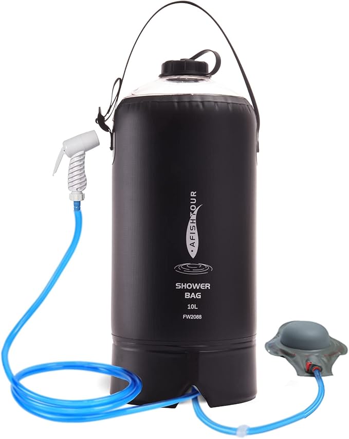 Portable Camping Shower Bag - 10L/2.2 Gallons 20/5 Gallons Solar Shower Water Bag with Foot Pump, Hose and Shower Head - Camp Shower for Camping, Beach, Travel, Outdoor Activities