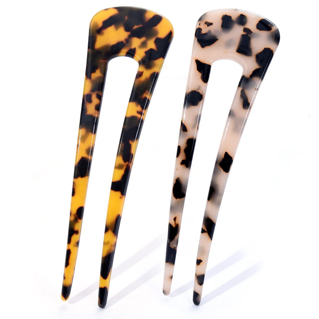 French Hair Pins Tortoise Shell French Hair Forks U Shaped French Pins 2 Prong Hair Sticks Acetate Chignon Pin for Women Hairstyle Accessories 2 Pack