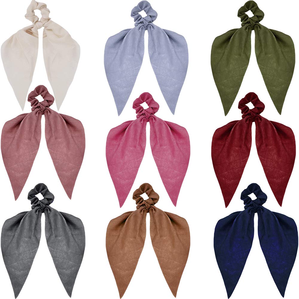 9 Pcs Silk Satin Hair Scarf Bow Scrunchies With Hair Ties Scarf, Solid Hair Scarf With Bow Silk Elastic Hair Bands, Ribbon Scrun