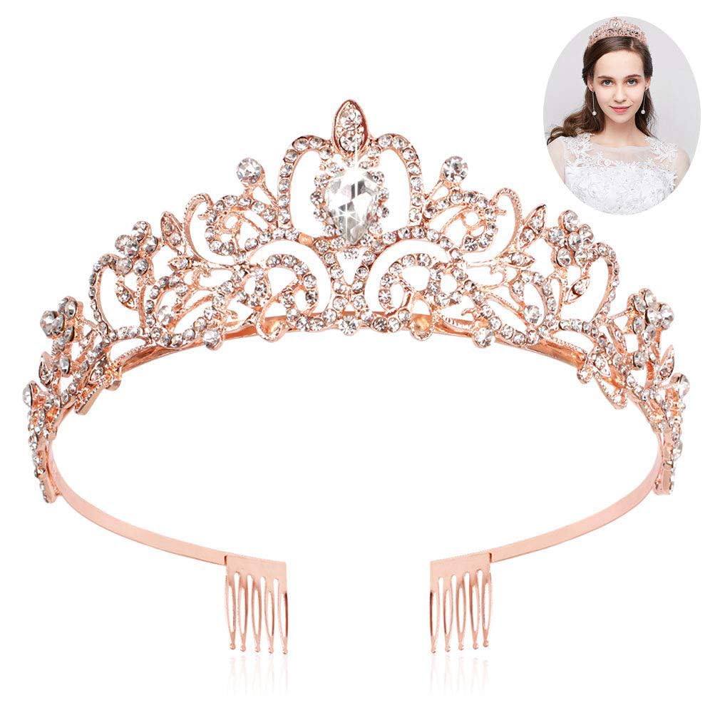 Araluky Crystal Tiara Crown Headband Princess Elegant Tiara With Combs For Women Young Ladies Bridal Wedding Prom Birthday Party
