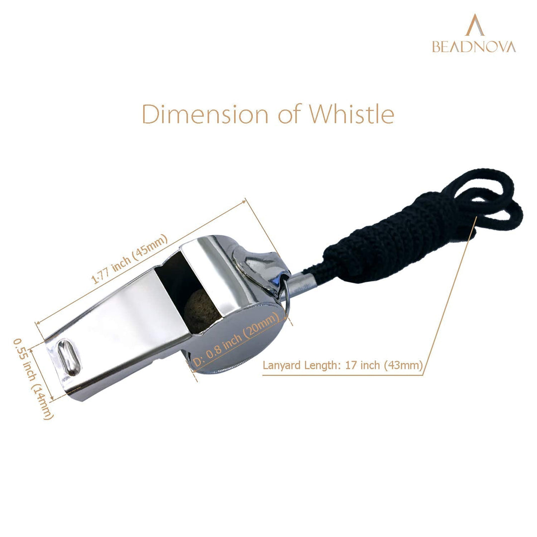 BEADNOVA Stainless Steel Whistle with Lanyard Coach Whistle Police Whistle Metal Whistles Sports Whistle Coaches Whistles (4 Pack, Silver)