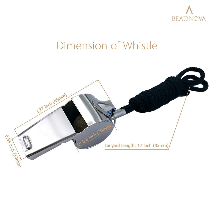 BEADNOVA Stainless Steel Whistle with Lanyard Coach Whistle Police Whistle Metal Whistles Sports Whistle Coaches Whistles (4 Pack, Silver)