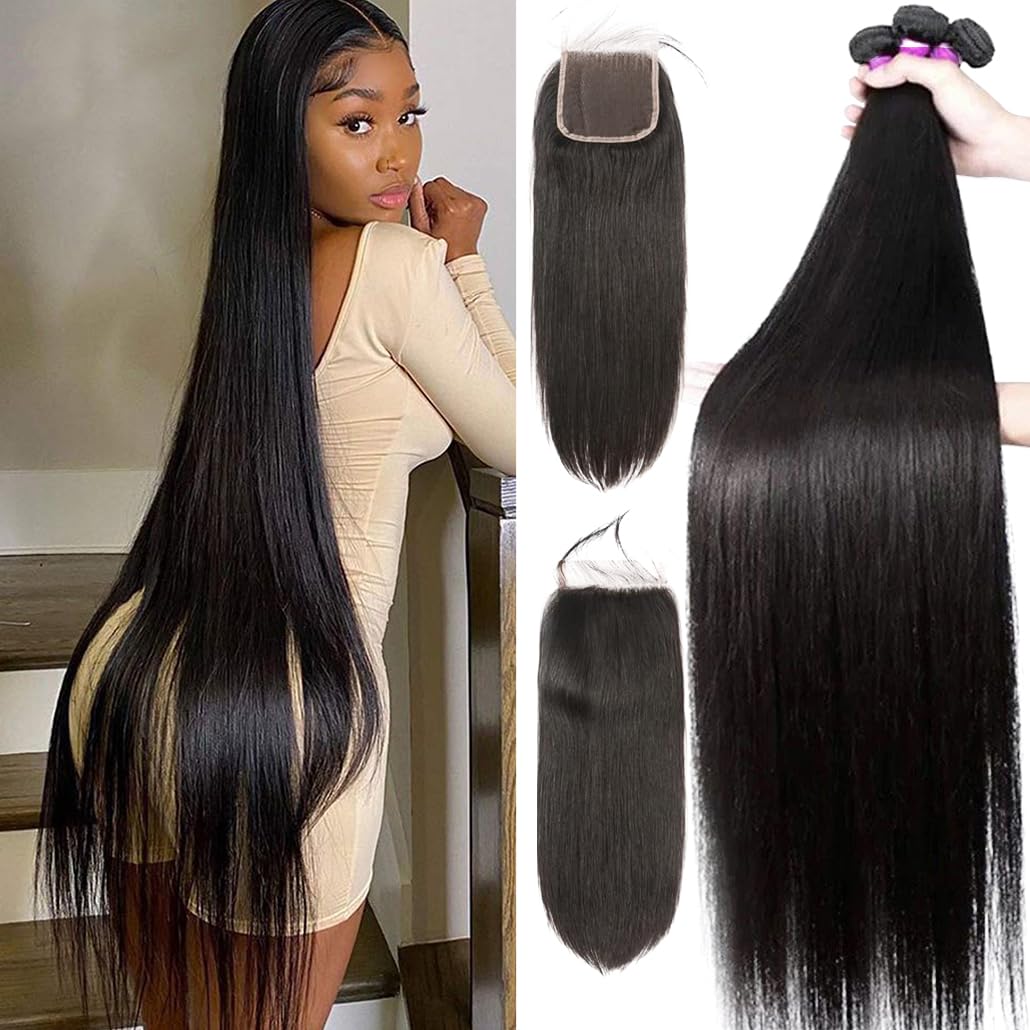 12A Straight Bundles With Closure Human Hair(20 22 24+18) Brazilian Human Hair Bundles With Closure 100% Unprocessed Virgin Quic