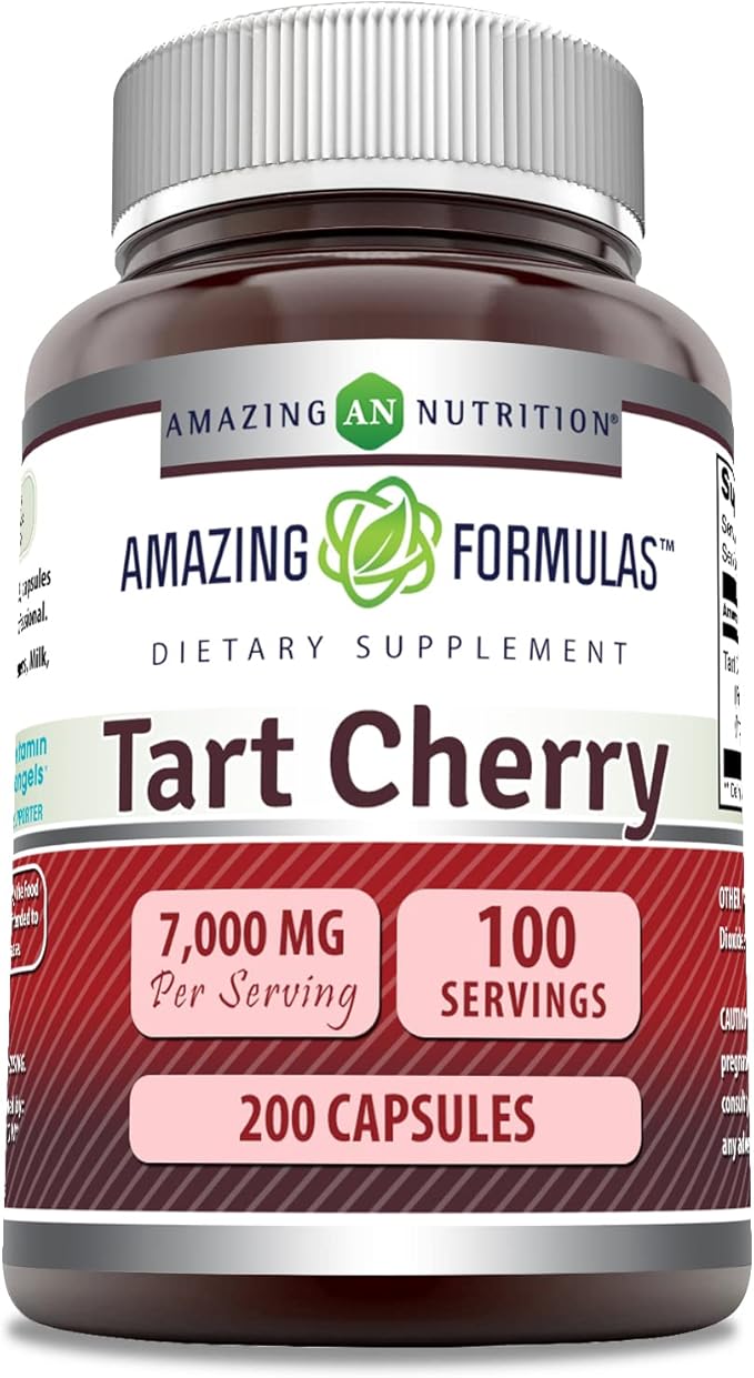 Amazing Formulas Tart Cherry Extract 700 Mg Extract (10:1) Per Serving Capsules Supplement | Equivalent to 7000 Mg | Non-GMO | Gluten Free | Made in USA (Unflavored, 200 Count)