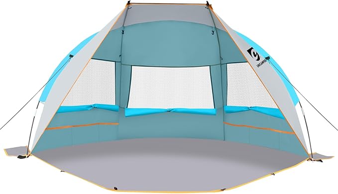 Beach Tent 2-3 Person Sun Shelter UPF 50+ with Extended Waterproof Pe Floor & 3 Mesh Roll Up Windows Fits, Portable Beach Shade Easy Setup for Outdoor Camping, Indoor, Fishing, Yard. (Blue)