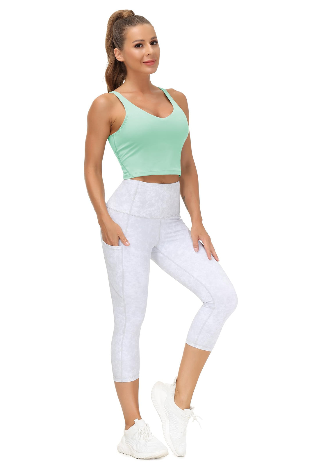 Women’s Longline Sports Bra Wirefree Padded Medium Support Yoga Bras Gym Running Workout Tank Tops(Mint Green, Small)