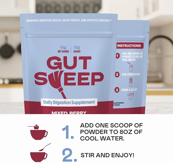 Gut Sweep - Daily Digestion Supplement - Psyllium Husk Fiber - Supports Appetite Control - Gluten Free & Plant Based - Keto & Paleo Friendly - 40 Servings - Mixed Berry