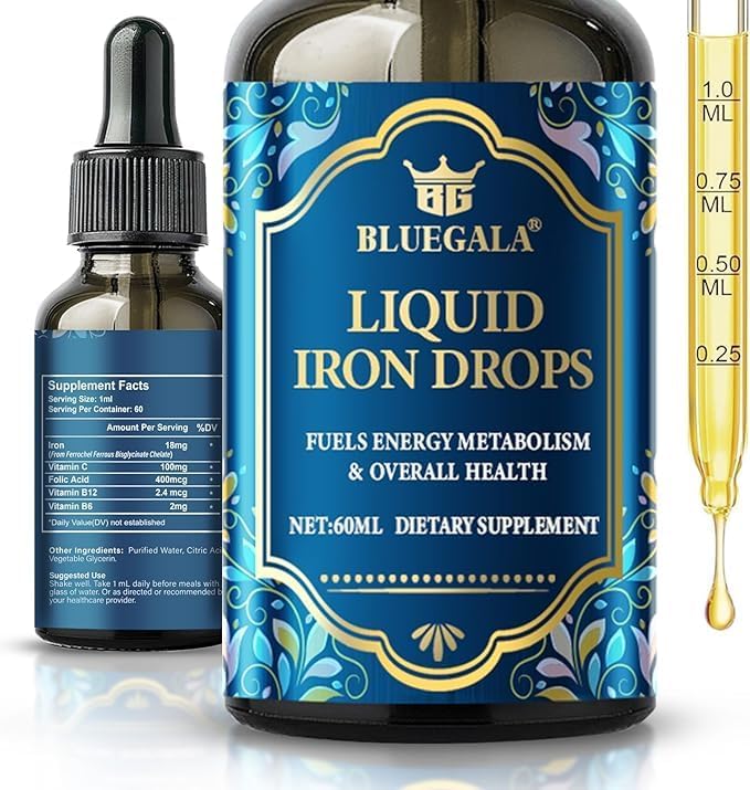 Iron Drops for Women, Liquid Iron Supplement for Women, Daily Iron Supplement, Fast Absorption, Treats Anemia, Boosts Immunity, Vegetarian, Non-GMO, 2.1 Fl Oz