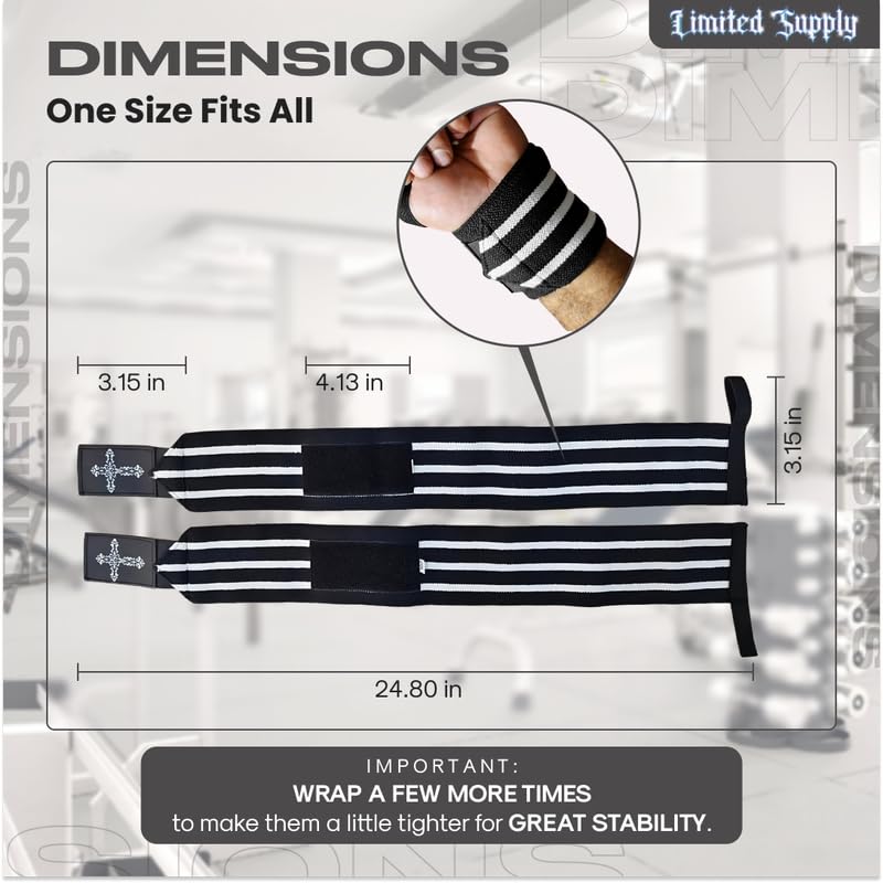 CROWN Anime Wrist Wraps Lifting Straps 24" for Men and Women - 1 Pair Each, Gym Accessories Support Weightlifting, Powerlifting, Strength Training, and Improve Workout, Black Wcross