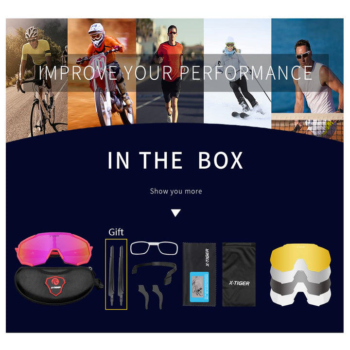 X-TIGER Polarized Sports Sunglasses with 5 Interchangeable Lenses,Mens Womens Cycling Bike Glasses,Baseball Running Fishing Golf Driving Sunglasses
