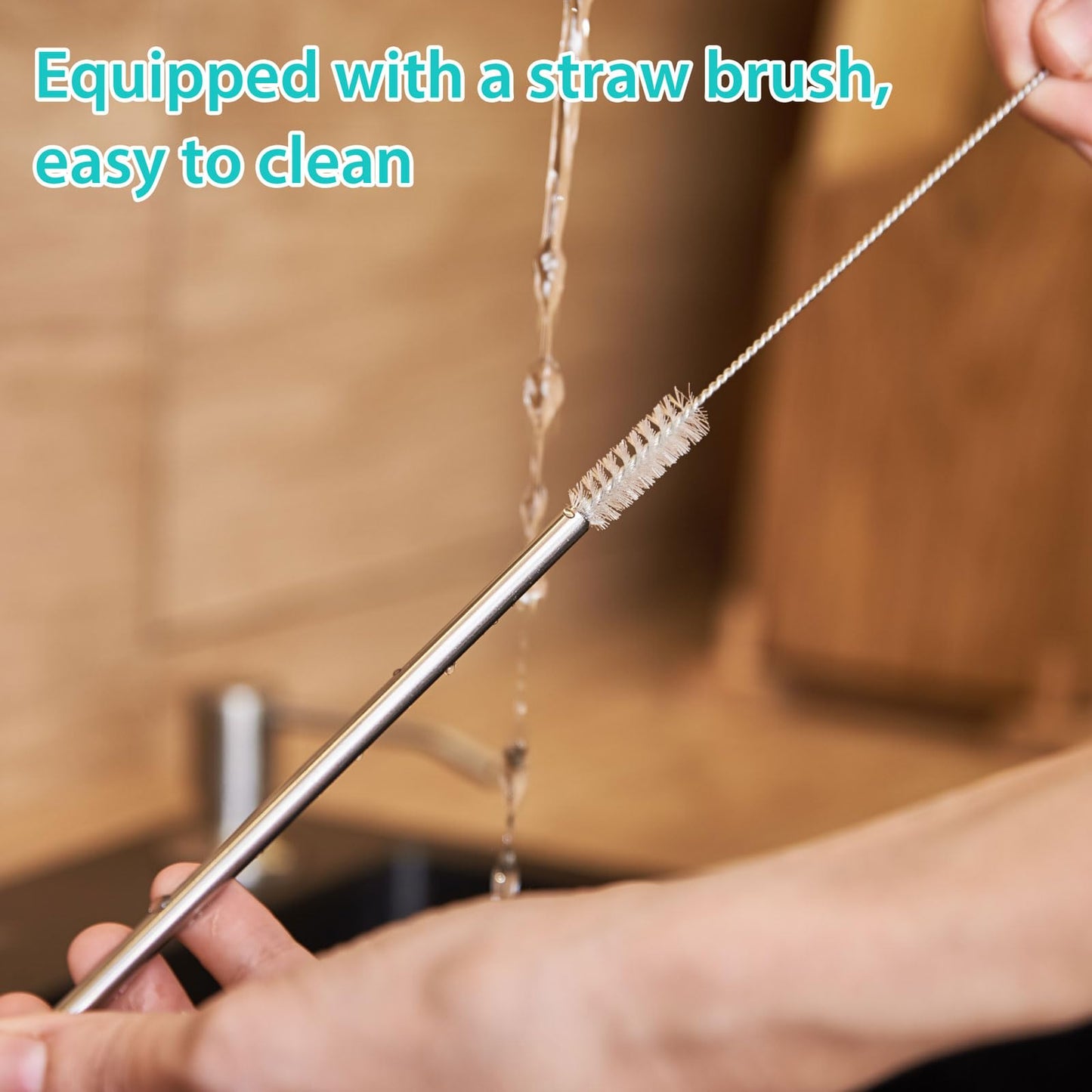 10 Pcs Metal Straw for Stanley Cup 40 oz with Straw Brush and Velvet Bag for Smoothie, Milkshake, Cocktail and Hot Drinks