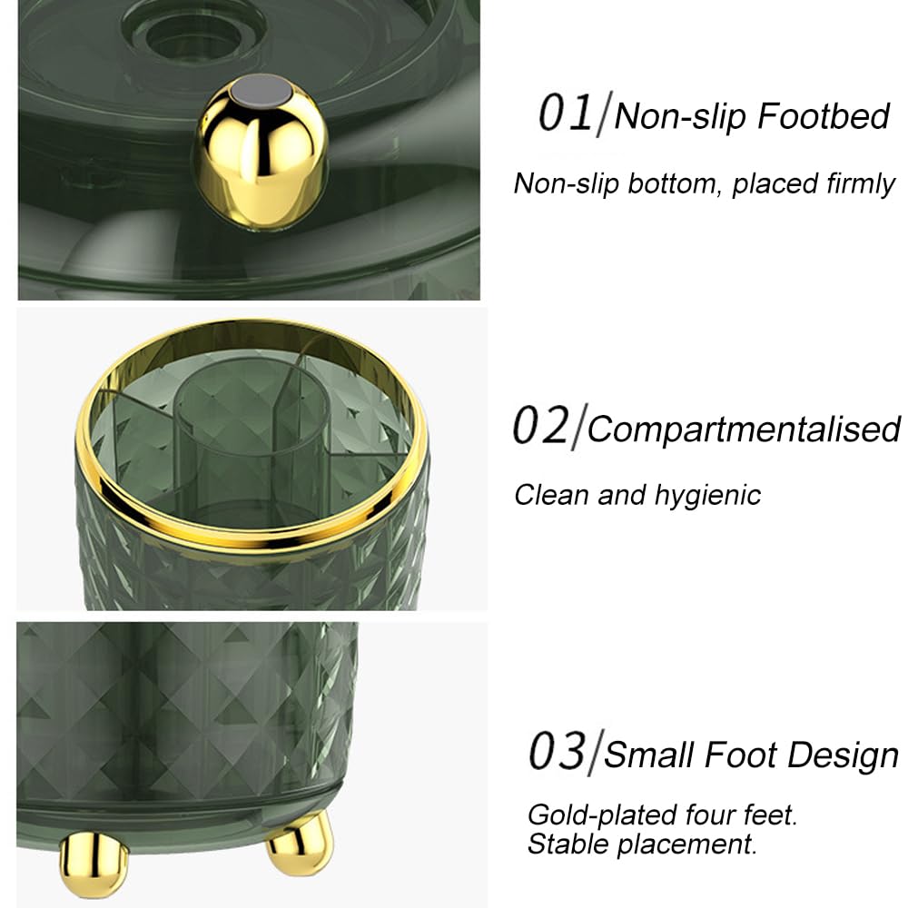 360° Rotating Makeup Brush Holder Organizer, Acrylic Makeup Organiser with Dustproof Lid, Cosmetic Storage Shelf for Dressing Table Bedroom (Dark Green)