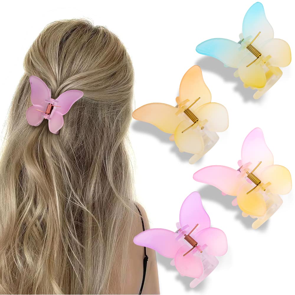 ATODEN Butterfly Hair Claws and Claw Clips - 4 Matte Medium Hair Clips for Thick or Thin Hair, Cute Accessories for Women and Girls