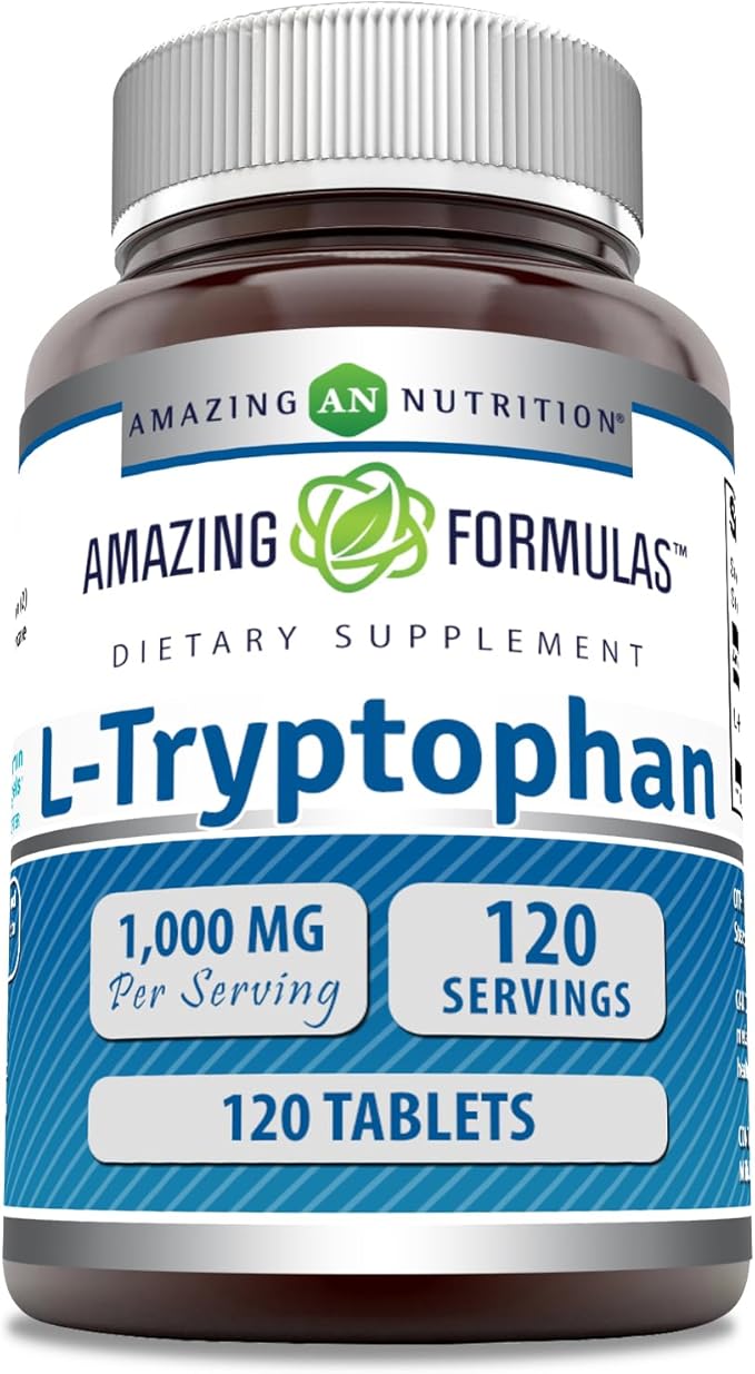 Amazing Formulas L-Tryptophan 1000mg Tablets Supplement | Non-GMO | Gluten Free | Made in USA (120 Count)