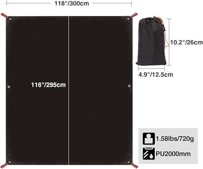 REDCAMP Ultralight Tent Footprint, PU 2000 Waterproof Camping Tent Tarp with Drawstring Carrying Bag, Waterproof Camping Tarp for Outdoor Hiking Camping