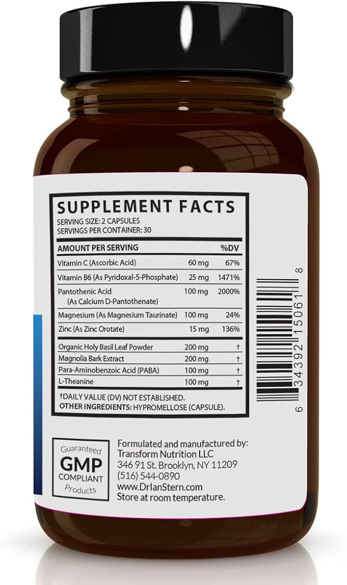 BIO-ESSENTIALS, Relax-Doctor formulated: Manages Stress, Promotes Deep Sleep, Improves Mood-W/Organic Holy Basil, Zinc, Magnesium, Vitamin B6, Magnolia Bark, L-Theanine, Vegan-Made in USA-60 Caps