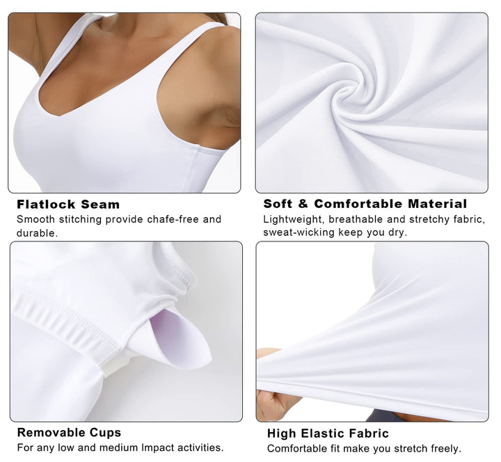 Women’s Longline Sports Bra Wirefree Padded Medium Support Yoga Bras Gym Running Workout Tank Tops (White, X-Small)