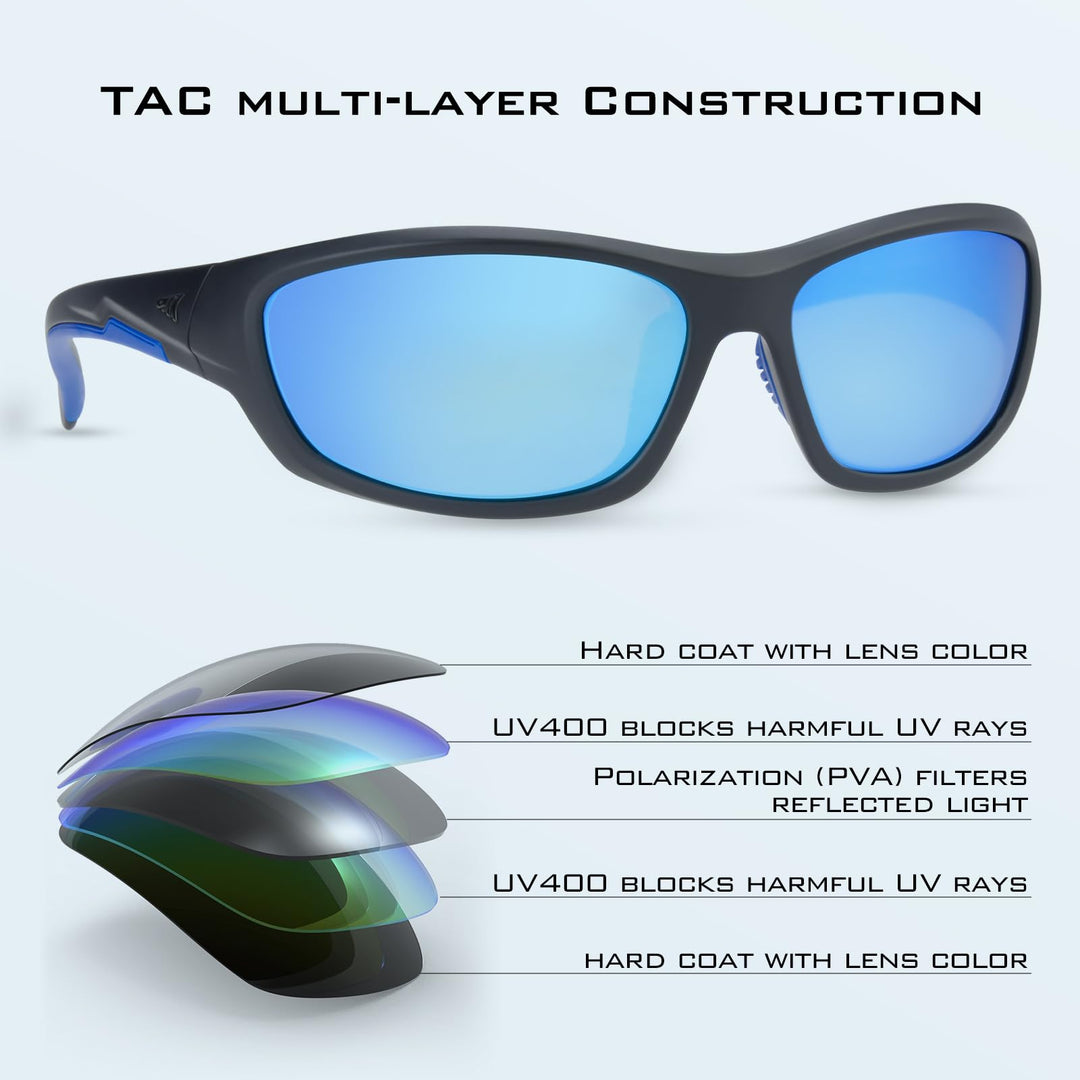 KastKing Hiwassee Polarized Sport Sunglasses for Men and Women, Matte Blackout Frame,Smoke Base Ice Mirror