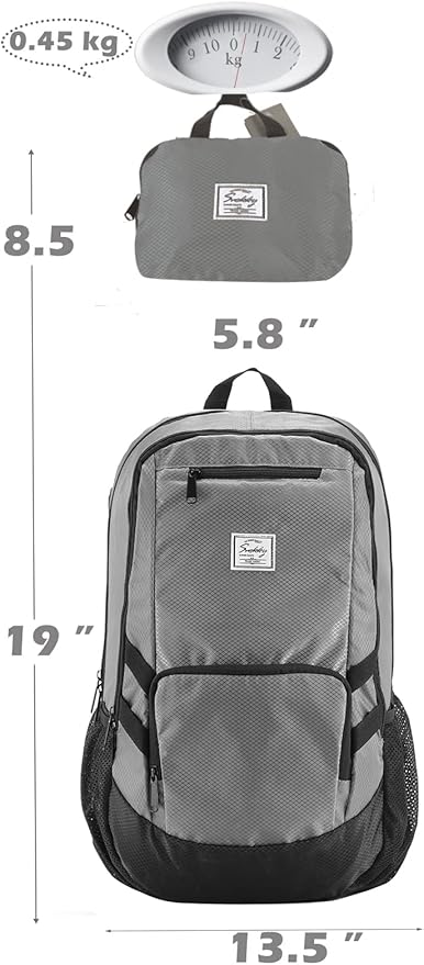 25L Lightweight Packable Backpack Handy Water Resistant Foldable Bag for Travel Camping Outdoor (Gray)