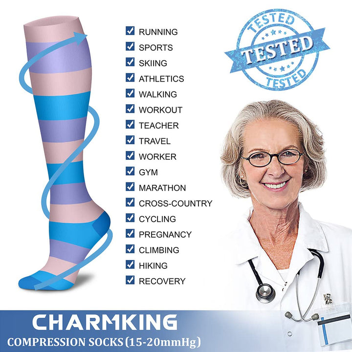 CHARMKING Compression Socks for Women & Men Circulation (3 Pairs) 15-20 mmHg is Best Athletic for Running, Flight Travel, Support, Cycling, Pregnant - Boost Performance, Durability (L/XL,Multi 51)