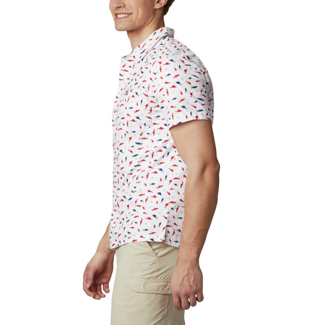 Columbia Men's Standard Trollers Best Short Sleeve Shirt, White Americana Print, X-Large
