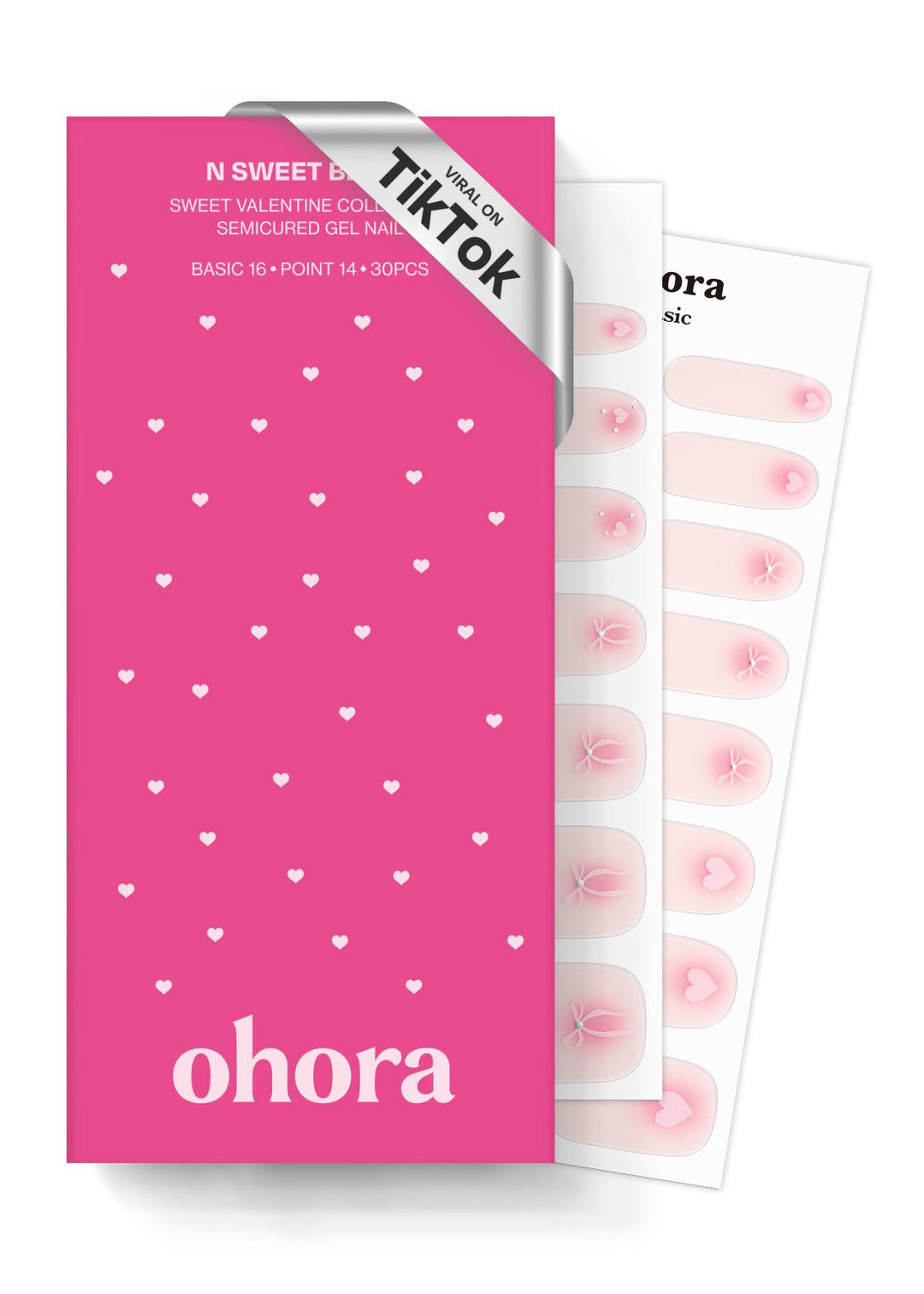ohora Semi Cured Gel Nail Strips (N Sweet Blush) - Pink, Pattern, Works with Any UV/LED Lamps, Salon-Quality, Long Lasting, Easy to Apply & Remove - Includes 2 Prep Pads, Nail File & Wooden Stick