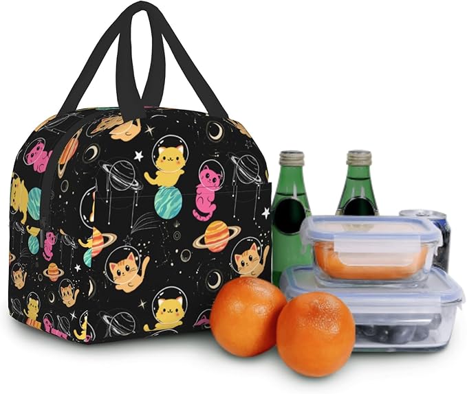 Imiss Space Galaxy Lunch Bag for Kids, Cats Cute Reusable Cooler Insulated Lunch Box Tote Bag for Work Picnic School Travel